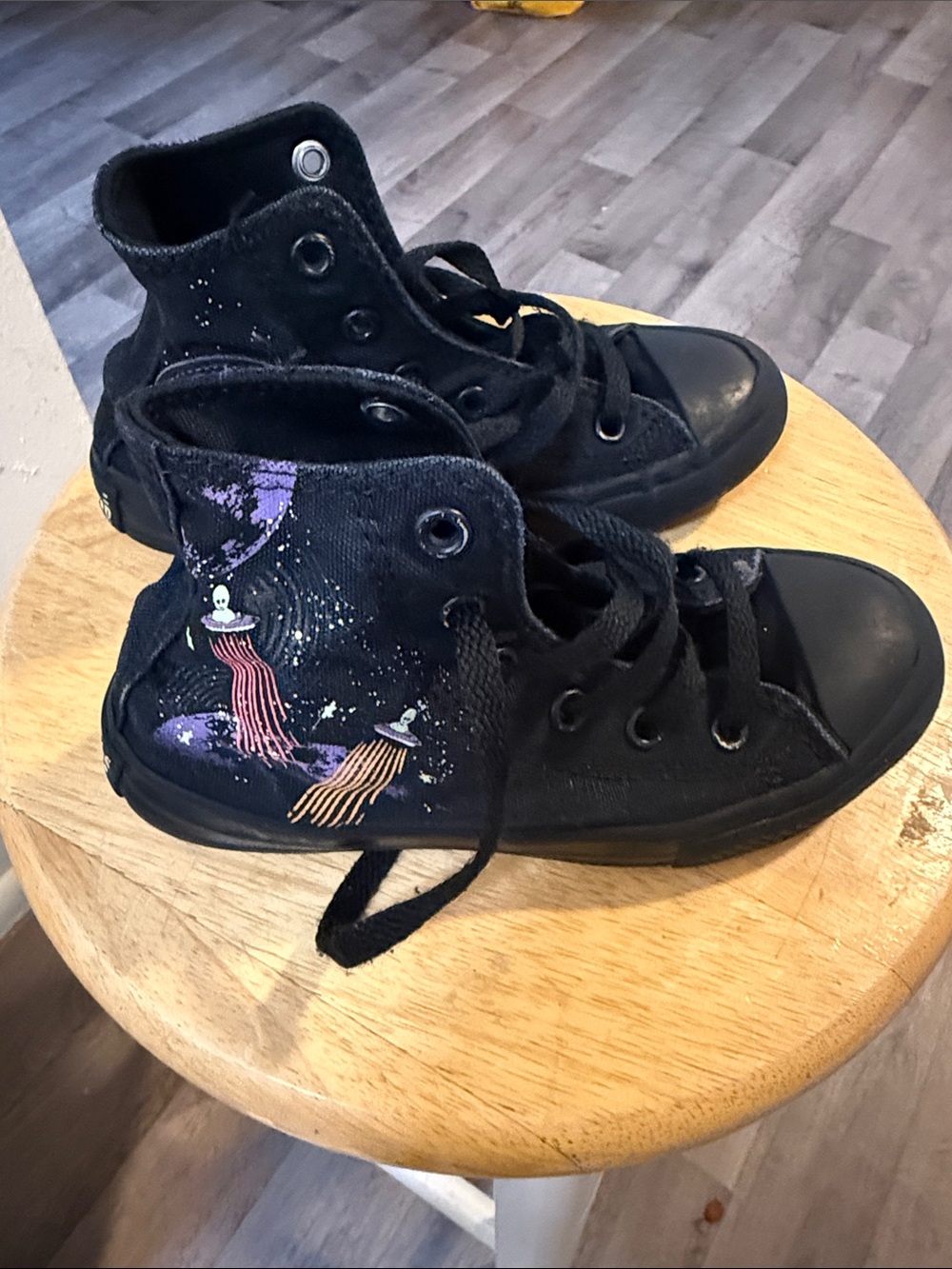Kids Black High-Top Sneakers with Purple & Pink Space Graphic